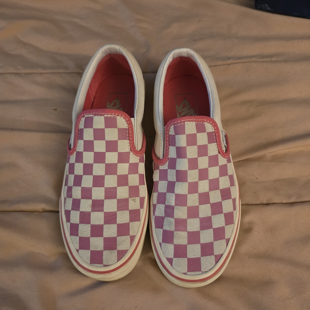 Vans Pink and White Checkered Slip-On Shoes